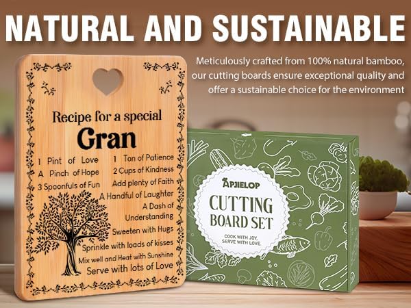 Gran Gifts - "Recipe for a Special Gran" Gran Gifts for Grandma Cutting Board Set, Bamboo-Made Engraved Utensil Set Gifts for Gran Cutting Board, Mothers Day Gifts for Gran.