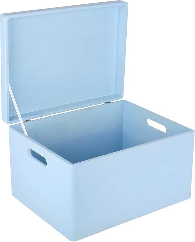 Creative Deco Large Blue Wooden Box Storage with Hinged Lid | 15.8x11.8x9.44in (+-0.5) | Keepsake Gift Box Storage Document | Wood Chest Trunk PRODUCT NOT INTENDED FOR 15 YEARS OR BELOW | Solid pine storage box with a lid for keepsakes, crafts, station...