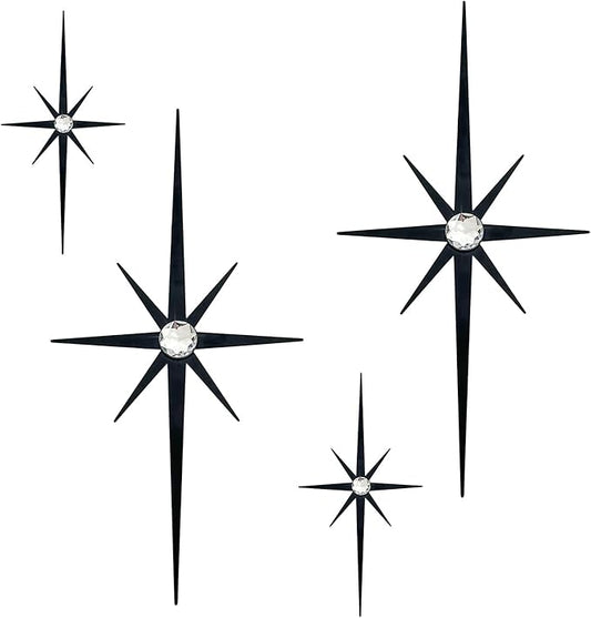4 Pack Metal Star Wall Art 8 Pointed Starburst Wall Decor Set with 2 Large & 2 Small Pieces Mid Century Celestial Metal Wall Sculpture for Bedroom Living Room Office Gallery Wall