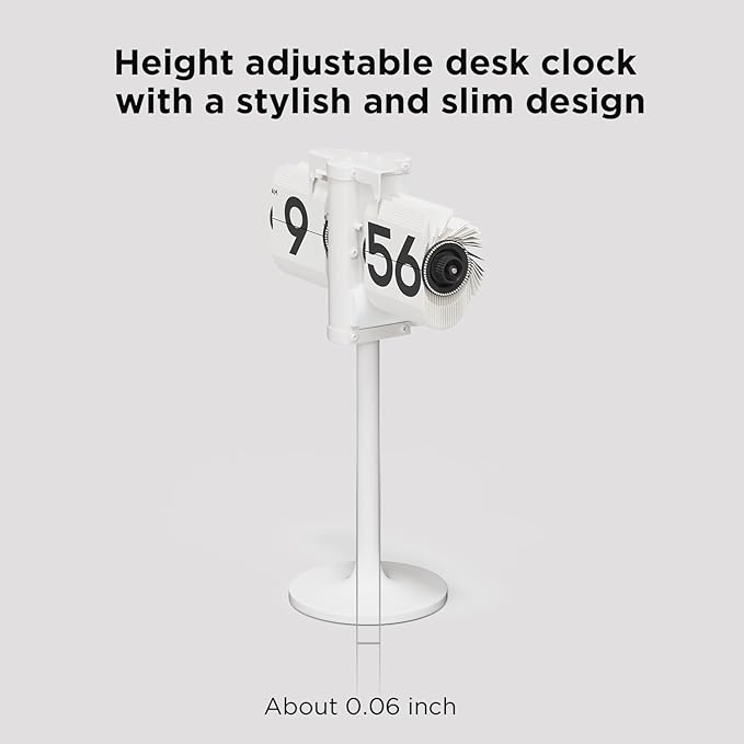 mooas Standing Height Adjustable Flip Desk Clock (White), Retro Vintage Analog Design Flip Clock Standing Clock Battery Operated, for Home Living Room Office School Hotel