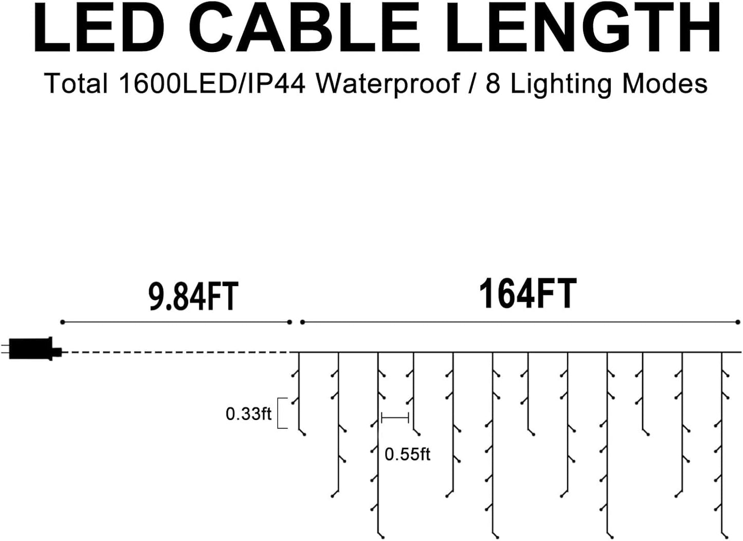 Christmas Lights Outdoor, 164FT 1600 LED Ice Lights for Outside with 320 Drops, 8 Modes Timer Memory Function, IP44 Waterproof Ice String Lights for Christmas Party Eaves Yard Decor (Cool White)