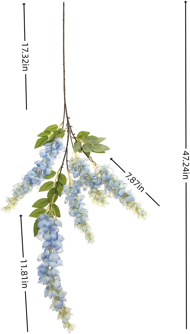 4pcs 47.2-inch Artificial Fake Wisteria Hanging Flower Garland Silk Flower String Home Party Decoration White Blue Pink Purple (Blue)