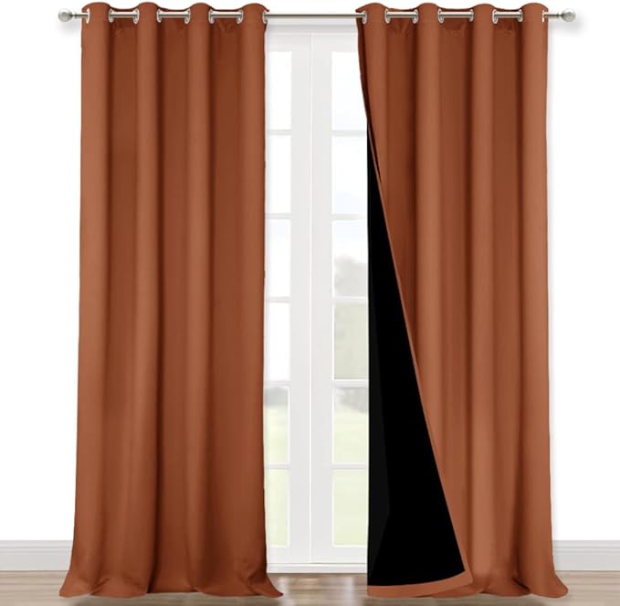 NICETOWN 100% Blackout Blinds, Set of 2, 46" x 102", Burnt Orange, Laundry Room Decor Window Treatment Curtains for Large Patio Sliding Door, Thermal Insulated Curtains for Bedroom