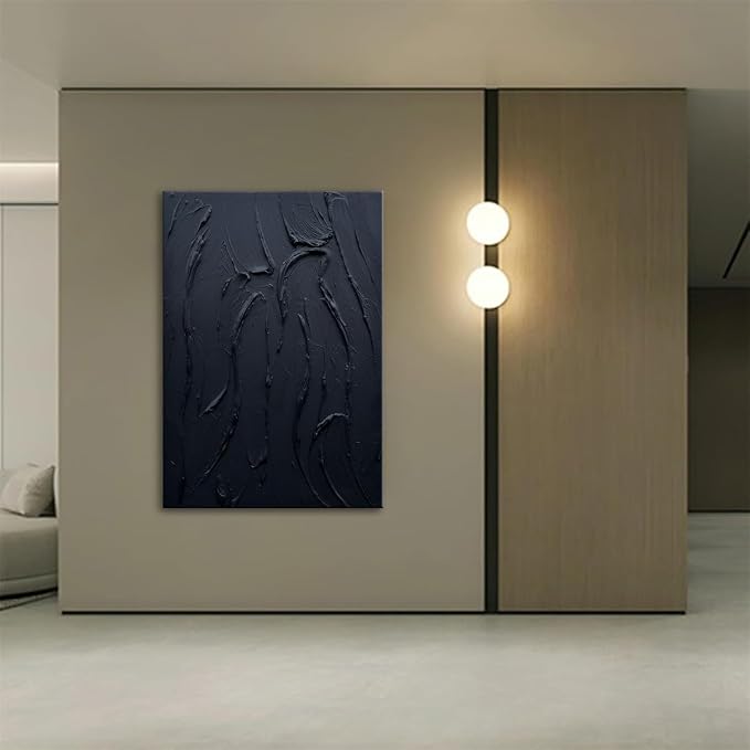 zoinart Hand Painted Large Thick Texture Black Minimalist Oil Paintings Contemporary Art Oil on Canvas Vertical Wall Art Home Office Corridor Wall Art