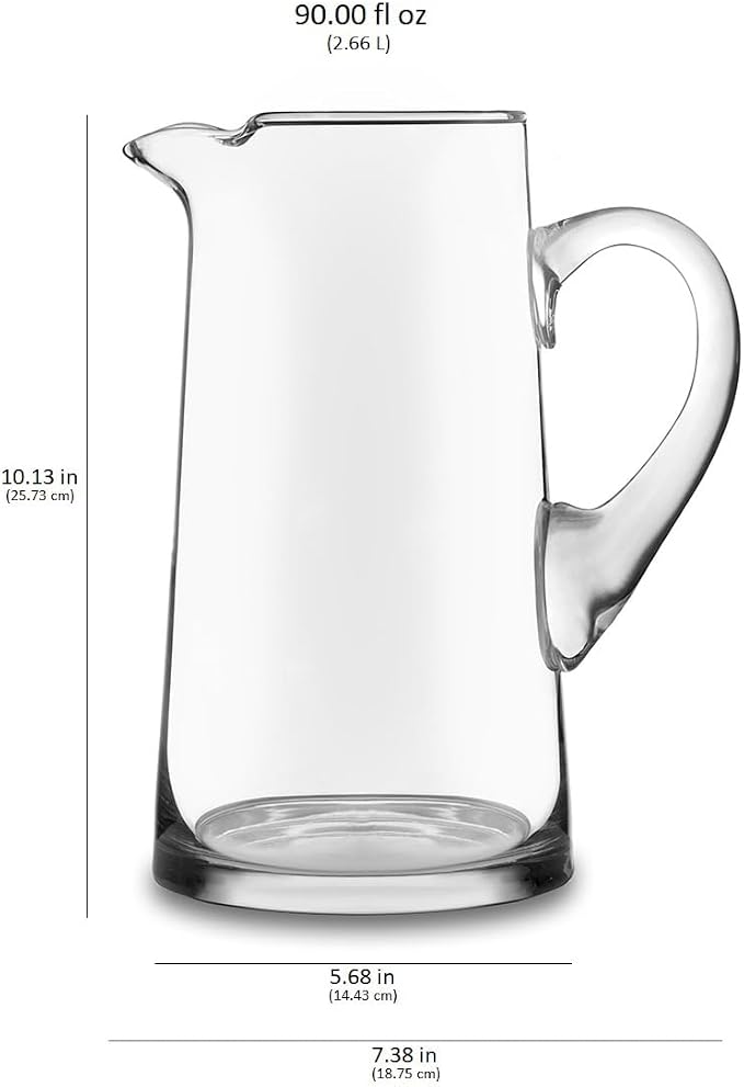 Libbey Cantina Clear Glass Pitcher, 90 Oz, Modern, Elegant Glass Pitcher for Cocktails, Iced Tea & More, Handblown Beverage Serveware for Parties