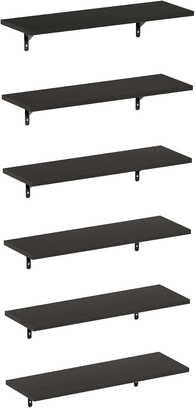 Furinno Rossi Floating Shelves for Wall Set of 6, 23-Inch Wall Shelf, Floating Shelf, Wall Mounted Shelves, for Bathroom, Bedroom, Living Room, Espresso