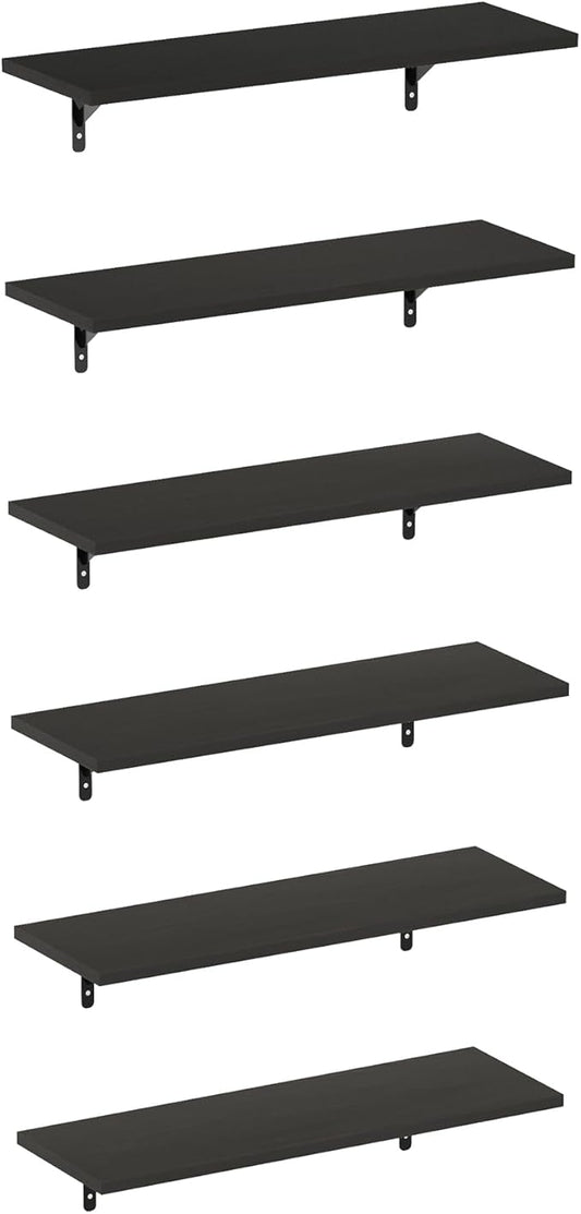 Furinno Rossi Floating Shelves for Wall Set of 6, 23-Inch Wall Shelf, Floating Shelf, Wall Mounted Shelves, for Bathroom, Bedroom, Living Room, Espresso