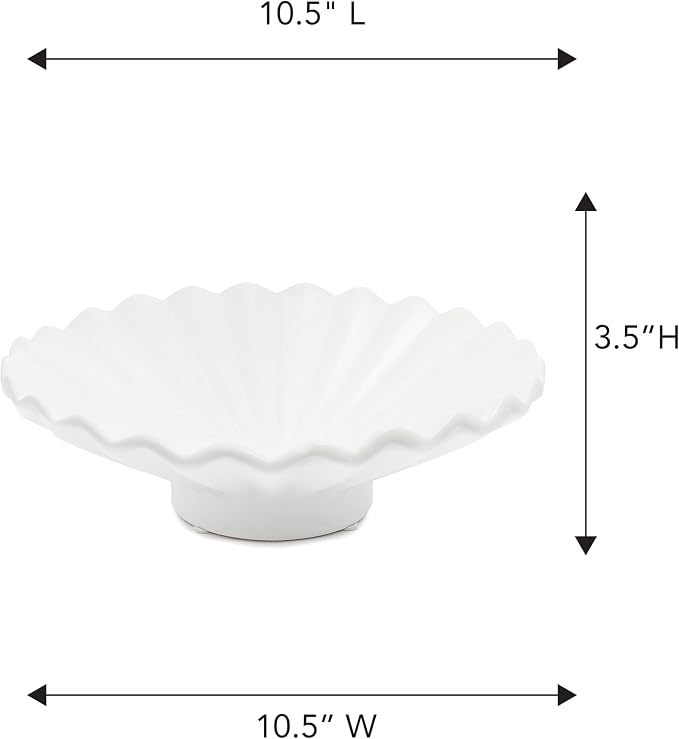 Matte White Pleated Pedestal Bowl - Fluted Scalloped Edge Decorative Cake Stand Bowl, Elevated Footed Display Dish for Home Decor, Modern Farmhouse Centerpiece for Coffee Table Entryway [10.5W X 3.5H]