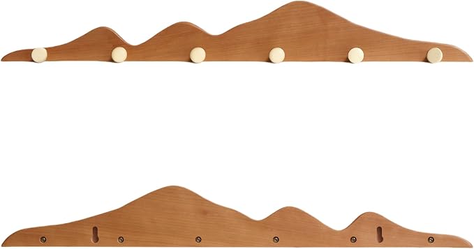 Elegant Wall Coat Rack with Hooks Cherry Wood Solid Coat Hanger Wall Mount with 6 Brass Hooks, Moisture-Resistant Wax Oil Finish for Home (Cherry, 6 Hooks)
