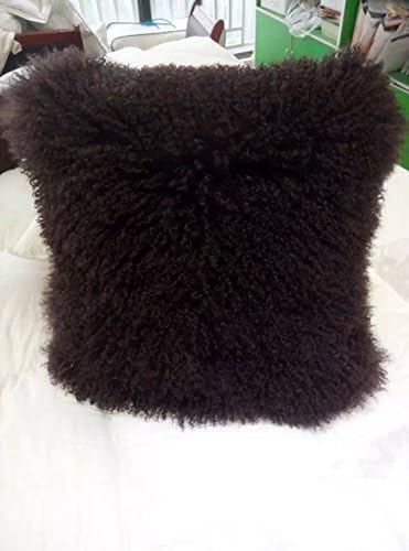MOOX Mongolian Lamb Fur Pillow Covers Lumbar Throw Sheepskin Pillow Case Genuine Wool Fur Tibetan Accent Living Room Bedroom Decorative Cushion Cover (18 * 18inch Brown)
