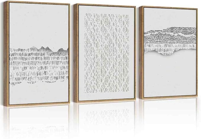 PHOPAGO Gray Abstract Framed Wall Art Mid Century Minimalist Boho Wall Decor Modern Neutral Farmhouse Rustic Art Bedroom Living Room Decor - 12x16in Natural Framed
