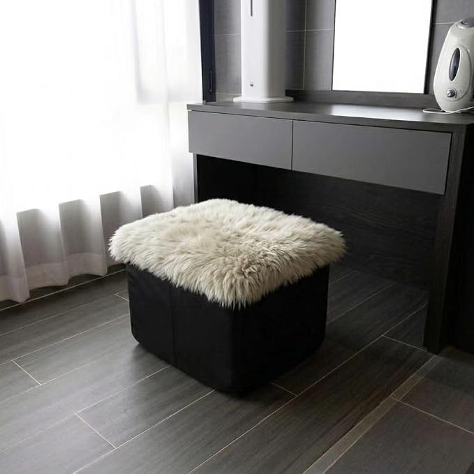 Sheepskin Chair Cushion Non-Slip Back Square Genuine Fur Chair Cover Silky Natural Wool Seat Cushion Pad Soft Area Rugs Carpet for Home Office Restaurant Chair 18x18 Inch (Pack of 1), Flaxen