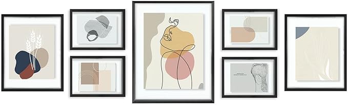 Golden State Art Black Floating Frame for One 14x11, Two 8x10, Four 5x7 Pictures, Clear Glass, Wall Decoration, 7 Pieces