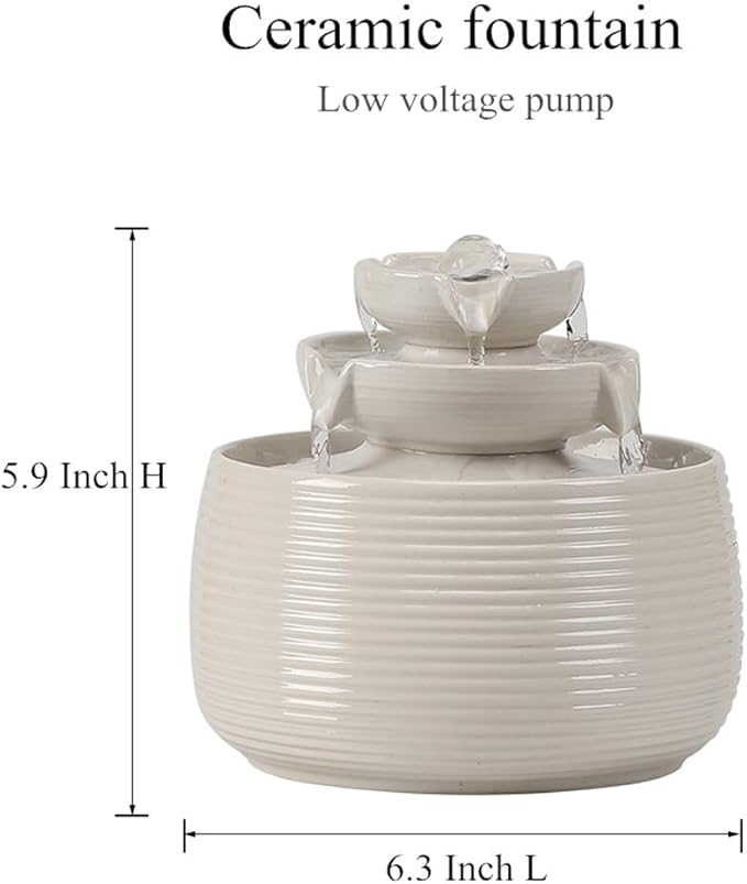 Outdoor and Indoor Water Feature Fountain Waterfall Tabletop Desktop mini Ceramic Garden Fountain (White A170)