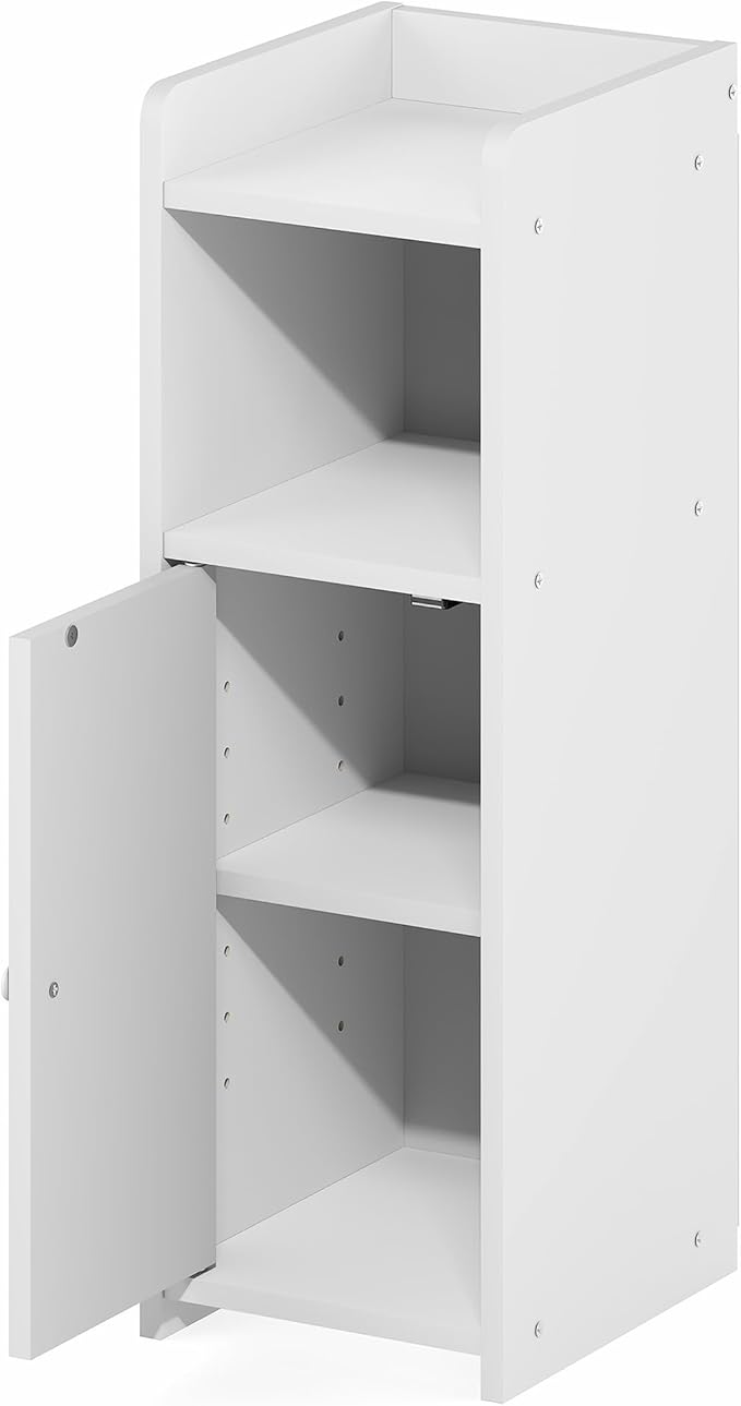 Furinno Fulda Bathroom Storage Cabinet, 4-Tier Bathroom Cabinet, Narrow Cabinet with Door and Adjustable Shelves, 24H, for Small Spaces, Bathroom, Living Room, Entryway, White