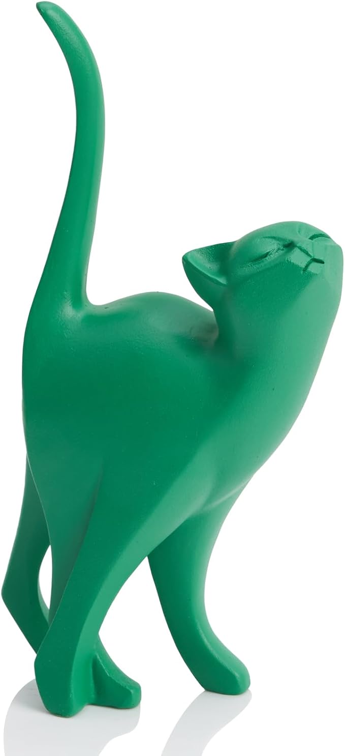Green Cat Statue Modern Abstract, Home Office Shelf Decor, 7-Inch Vibrant Assorted Colors, Easy to Match Any Decor Style