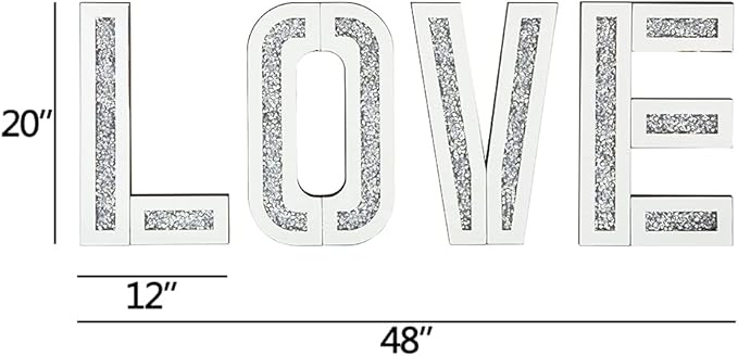 SHYFOY Mirrored Love Letters, 20" Crushed Diamond Wall Decor Large Size Crystal Mirror Set Sparkling Silver Home Decor Love Sign for Wedding Centerpiece Party Gift