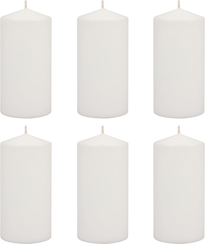 Stonebriar 6 Tall 3 x 6 Inch 65 Hour Long Burning Unscented White Wax Pillar Candles (Pack of 4, 24 Count Total)