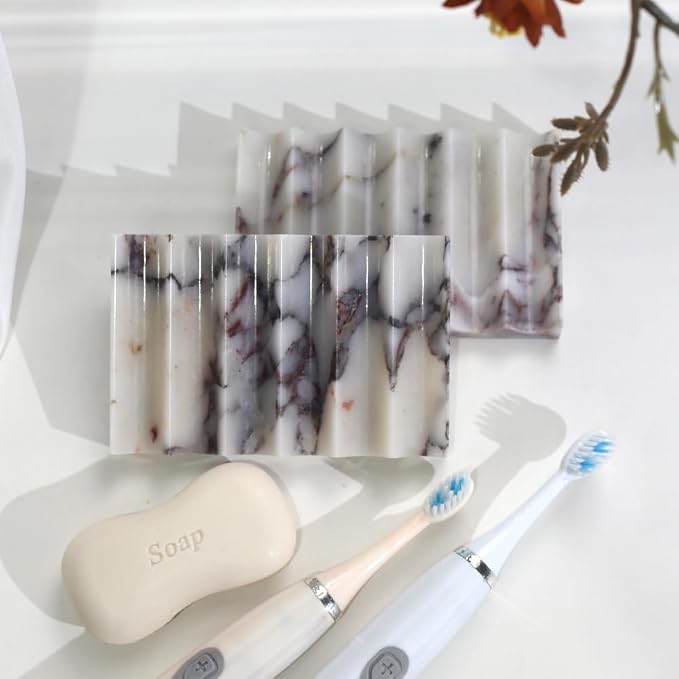 Luxurious Natural Marble Soap Dish Tray Marble Soap Holder Trinket Plate for Bathroom Sink Kitchen Countertop Bedroom Vanity Bathroom Accessory Rectangular (2 Pack)