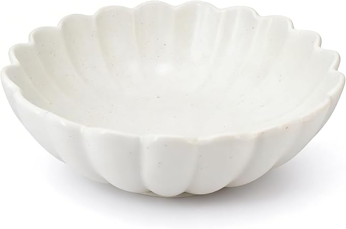 10.5” Large Ruffle Scalloped Fluted Bowl for Kitchen Counter, White Ceramic Flower Shaped Decorative Bowl , Versatile bowl with scalloped edgel for Entryway Key, Neutral Home Decor Centerpiece Bowl