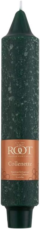 Root Candles 4-Count Unscented Dinner Candles Dripless Beeswax Enhanced Timberline™ Collenette Boxed Candle Set, 7-Inch, Dark Green