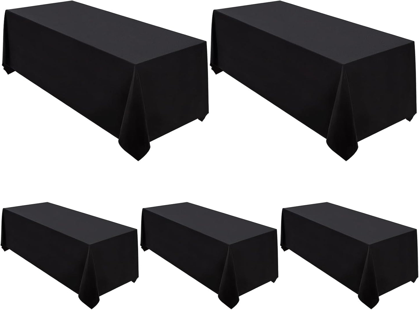Surmente 5 Pack Black Tablecloth 90 x 156-inch Rectangular Polyester Table Cloth for Weddings, Banquets, or Restaurants