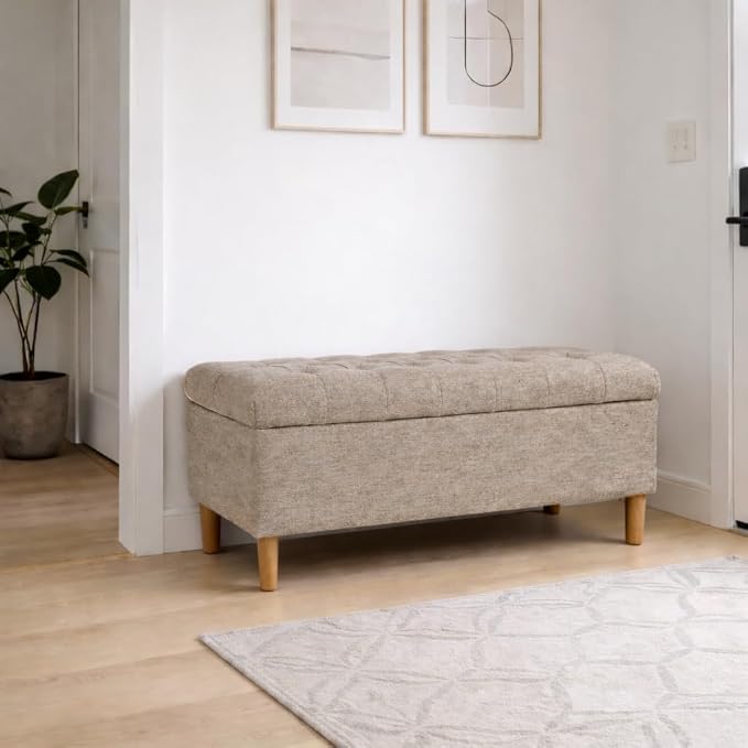 HomePop 40" Ainsley Button Tufted Storage Bench - Midtone Gray