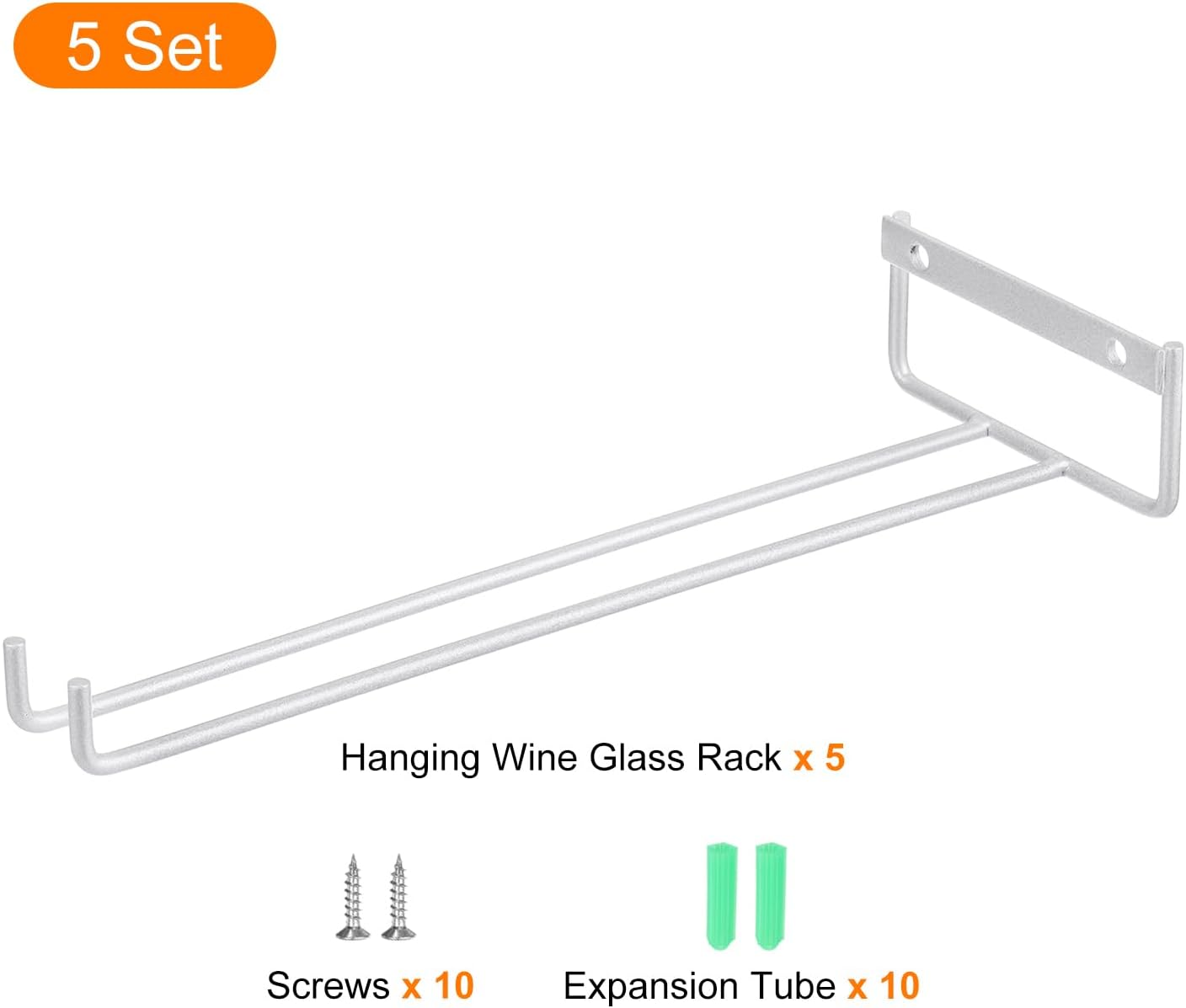 uxcell 5Pcs Wine Glass Rack, 11.22 Inch Iron Wine Glasses Rack Under Cabinet Stemware Rack - Wall Mountable Wine Glass Holder Storage Hanger for Bars Coffee Restaurants Kitchens, Silver