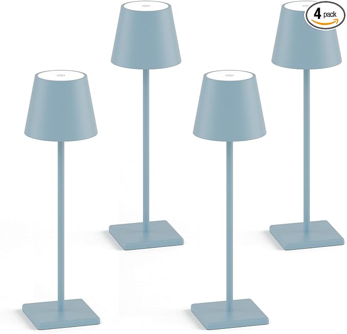 4 Packs Rechargeable LED Table Lamp,5000mAh Outdoor Cordless Desk Lamp Waterproof Portable, Stepless Dimmable Lamps for Restaurant/Bedroom/Outdoor (Blue)
