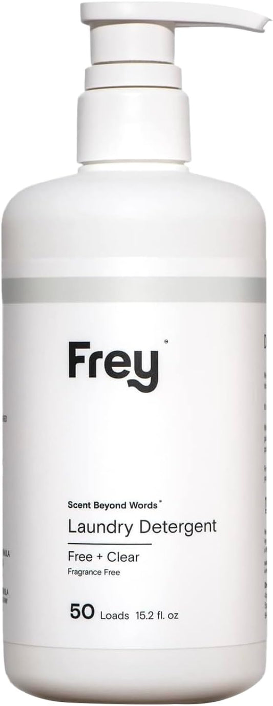 FREY Concentrated Liquid Laundry Detergent | Formulated for Sensitive Skin & HE Washers | Removes Stains Effectively | 50 Loads per Bottle (1-pack Unscented)
