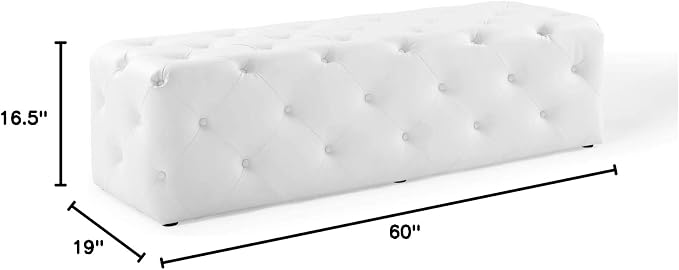 Modway EEI-3769-WHI Anthem 60" Tufted Button Entryway Faux Leather Bench, White