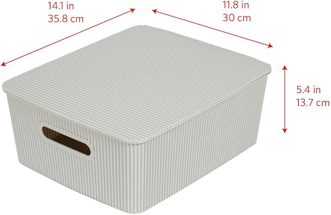 Glad Storage Baskets with Lids - Set of 4 Stackable Plastic Boxes with Handles - Decorative Shelf Organizer Bins for Bathroom and Closet, Grey, 3.1 Gallons