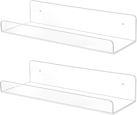 TONICE 2 Pack Acrylic Shelves for Wall 10in Floating Shelf Wall Mounted Set for Room, Bedroom, Bathroom, Kitchen, Living Room, Office Book Shelf Storage Decor