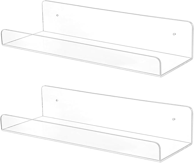 TONICE 2 Pack Acrylic Shelves for Wall 6in Floating Shelf Wall Mounted Set for Room, Bedroom, Bathroom, Kitchen, Living Room, Office Book Shelf Storage Decor