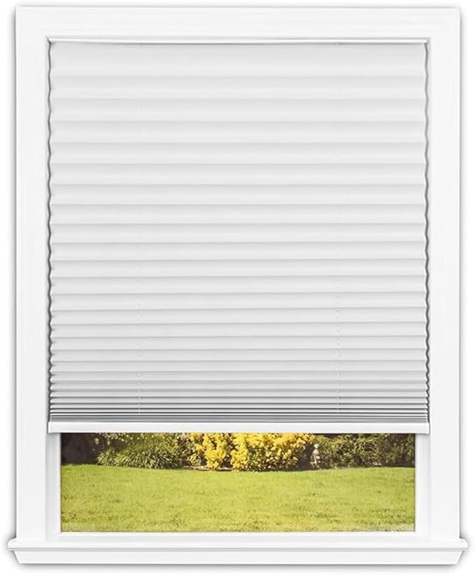 Redi Shade No Tools Easy Lift Trim-at-Home Cordless Pleated Light Filtering Fabric Shade White, 30" W x 64" L, (Fits windows 19 in - 30 in)