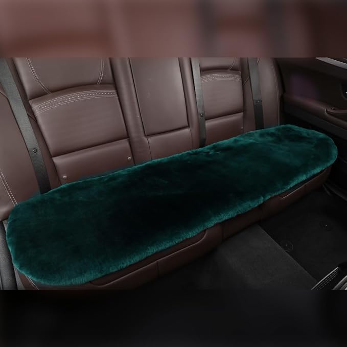 OGLAND Fuzzy Genuine Sheepskin Car Rear Seat Cover for Kids Dogs Pets Auto Bench Back Cushion Interior Accessories with Soft Fluffy Wool Natural Fur, Apline Green