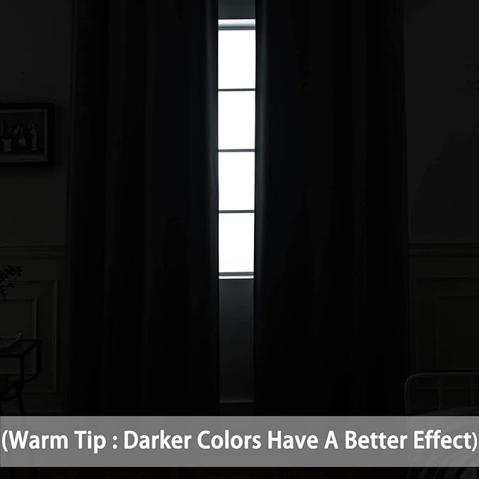 Yakamok Blackout Curtains Room Darkening Thermal Insulated Window Panels,Solid Grommet Top Drapes for Bedroom/Living Room(52Wx90L, Grey, 2 Panels)