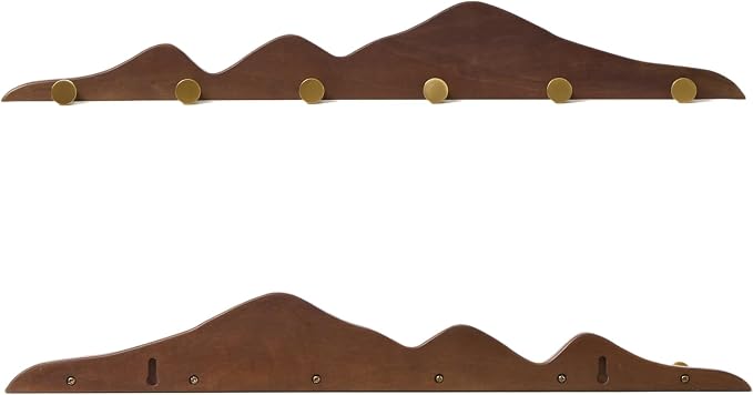 Elegant Wall Coat Rack with Hooks Walnut Wood Solid Coat Hanger Wall Mount with 6 Brass Hooks, Moisture-Resistant Wax Oil Finish for Home (Walnut, 6 Hooks)