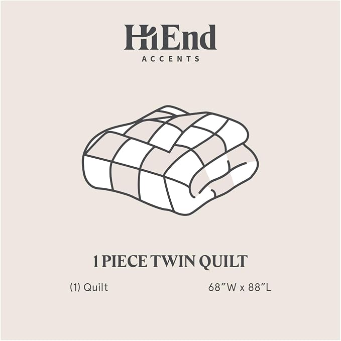 HiEnd Accents Stonewashed Cotton Velvet Quilt, Twin Size, Light Tan Solid Color, Classic Traditional Rustic Style Luxury Bedding, Soft Lightweight Bed Cover