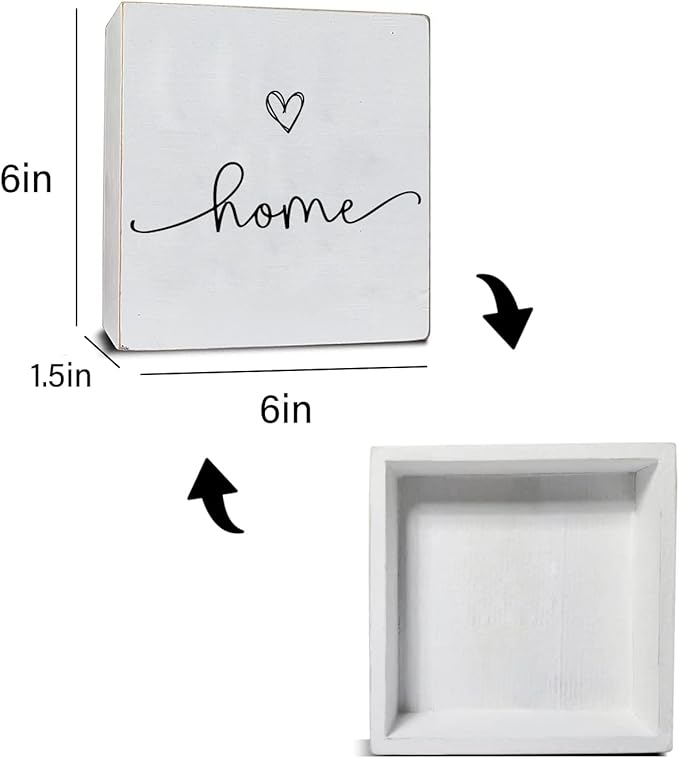 TEOUIOS Home Sweet Home Sign, White Wood Box Plaque, Wooden Decorative Boxes for Home Decor Bedroom Shelf Desk Decor Family Sign 6"x 6" Welcome Sign New Home Housewarming Gift