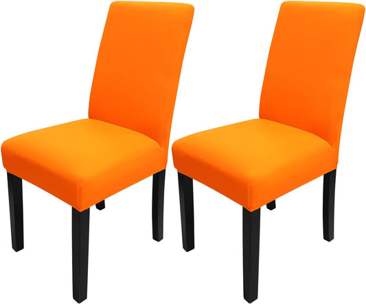 JQinHome Dining Chair Slipcover, High Stretch Removable Washable Chair Seat Protector Cover Set of 2,Chair Covers for Halloween Dining Room, Kitchen,Home Party,Wedding Ceremony(Orange, 2PC)