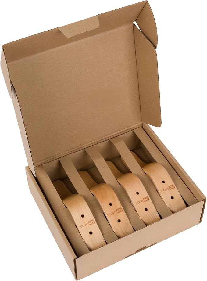 Plywood Wall Hooks Set of 4 Wood Coat Rack Hanging Clothes Hats Robes Towels (Maple)