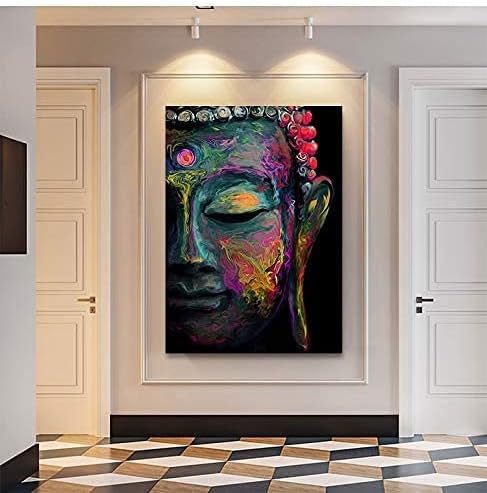 Abstract Buddha Wall Art Zen Wall Decor for Living Room Colorful Graffiti Thai Buddhist Statue Picture Meditation Room Modern Artwork Vintage Religious Spiritual Prints Yoga Spa Home Decoration 24x36"