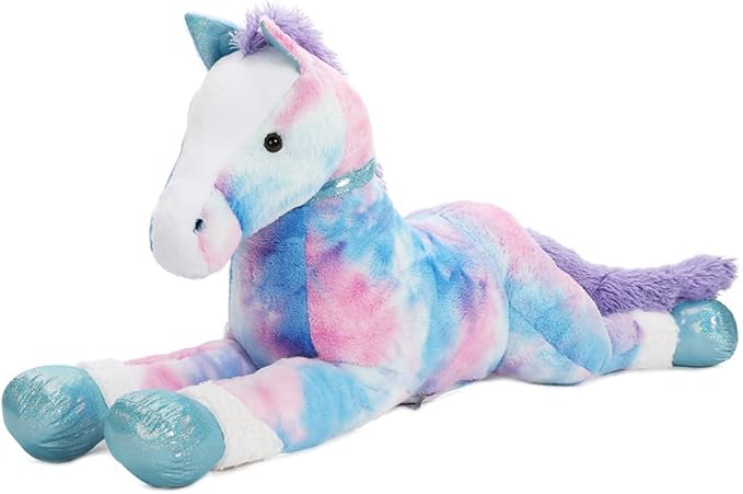 Tezituor 35 Inch Big Horse Stuffed Animals Plush Toy, Large Rainbow Stuffed Horse Toys Gift Soft Blue Pony Plush Body Pillow for Boys Girls