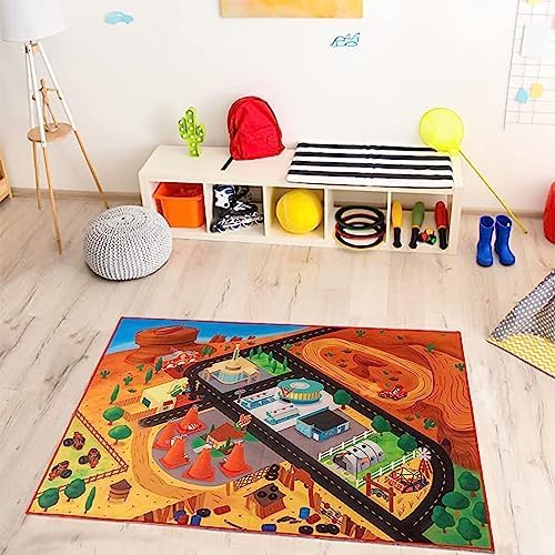 Gertmenian Disney Pixar Indoor Accent Rug - 3x5 Small, Non-Slip, Ideal for Children in Bedroom, Game Room, Classroom, Nursery, or Play Area - 3X Toy Car Lightning McQueen + Mater + Cruz, Red, 32501