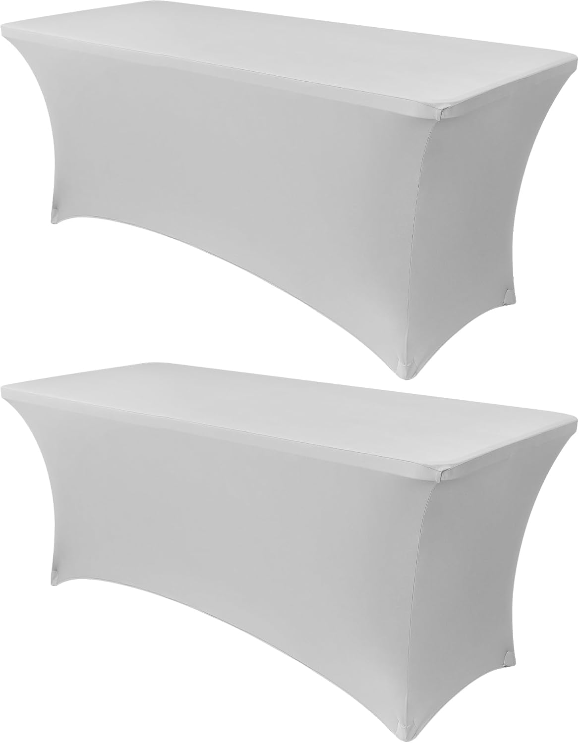 Obstal 6ft Stretch Spandex Table Cover for Standard Folding Tables - Universal Rectangular Fitted Tablecloth Protector for Wedding, Banquet and Party, 72L x 30W x 30H Inches, Silver, 2pc