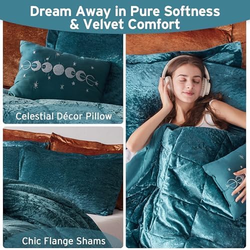 Intelligent Design Twin Duvet Cover Set, Velvet Twin Duvet Set, Luxury Diamond Quilting Teal Duvet Cover, Fluffy Duvet Cover with Decorative Pillow and 1 Sham, 3 Pieces, Teal, Twin/Twin XL