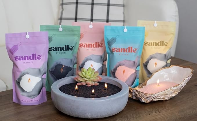 Sandle by Foton Pearled Candle – Multi-Pack (2 x 10oz) – Black Unscented, Non-Toxic, Luxury & Long-Lasting Candle Sand Wax up to 120 Hours – with 15 Wicks Each Pack