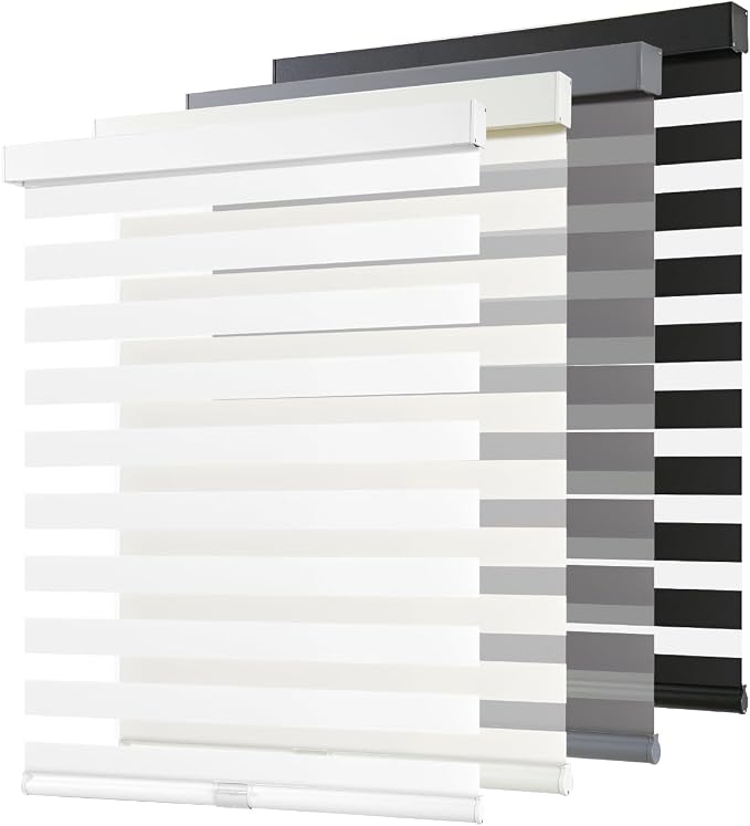 AOSKY Cordless Zebra Blinds for Windows Pull Down Roller Window Shades Dual Layer Light Filtering Privacy for Day and Night, Free-Stop Door Shades for Home Easy to Install (74" W X 72" H，White)