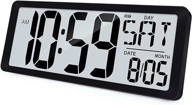 TXL 14.2"" Large Digital Wall Clock Battery Operated, Digital Clock Large display with Day, Date & Temperature, Large wall clock for Bedroom, Livingroom, Office，Battery Included, Black